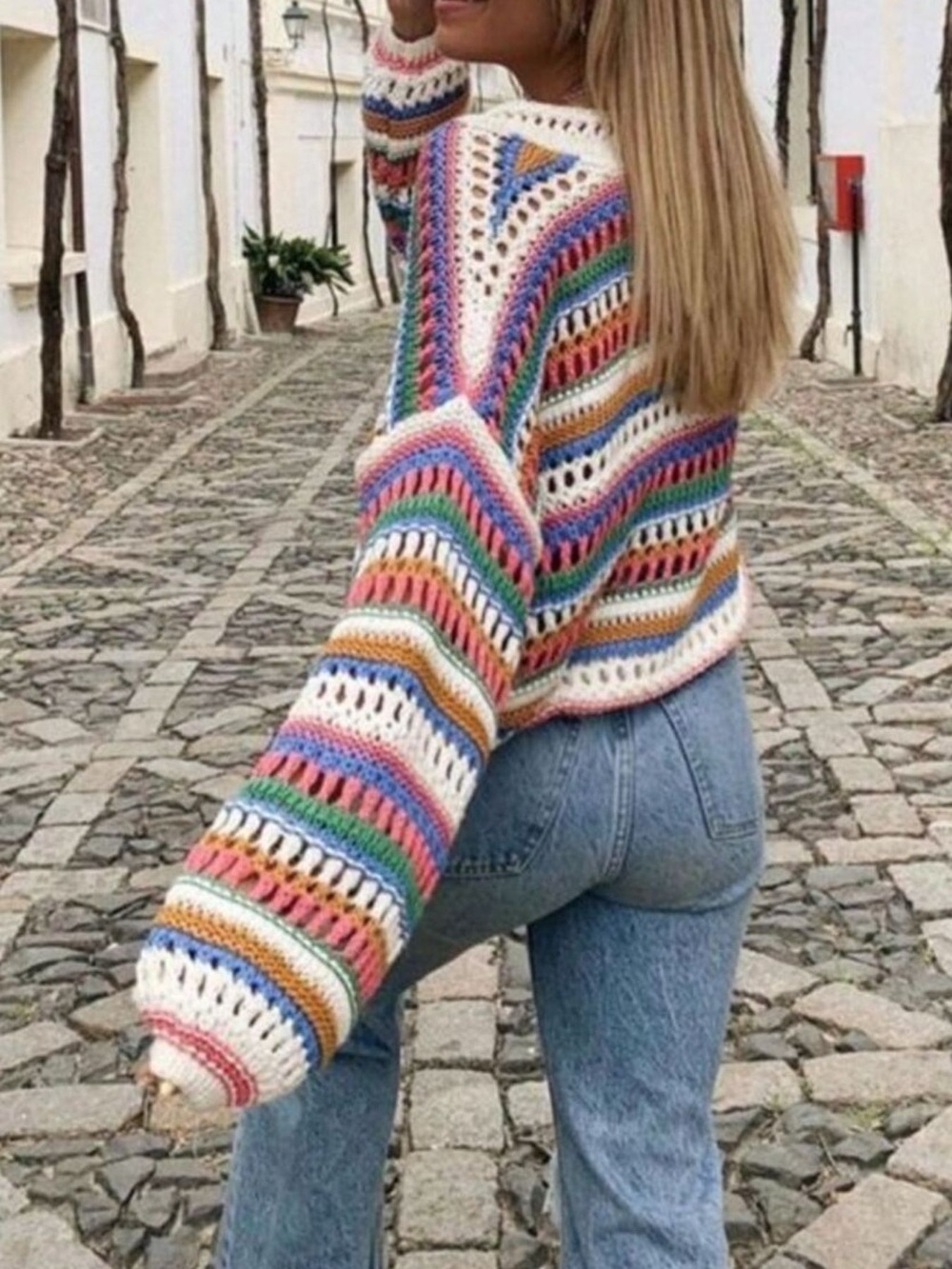 Striped Crochet Knit Cardigan - Picture 4 of 5